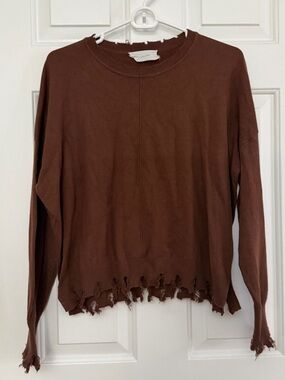 Distressed Brown Women's Long-Sleeve Top